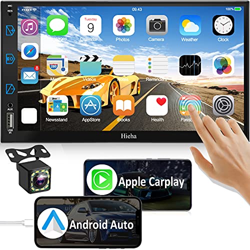 Car Stereo Compatible with Apple Carplay & Android Auto, Hieha 7 Inch Double Din Car Stereo with Bluetooth and Backup Camera, Touch Screen Car Radio with AM/FM, Voice Control, Mirror Link, A/V Input