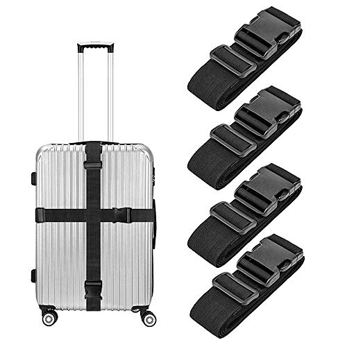 4 Pack Luggage Straps, Adjustable Suitcase Belts, Briskyloom Heavy Duty Non-Slip Travel Luggage Straps, TSA Approved with Quick-Release Buckle Travel Accessories Bag Straps (Black)