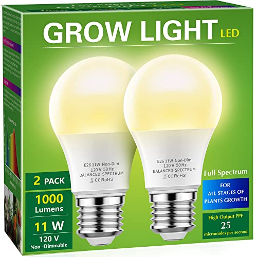 Grow Light Bulbs, Briignite LED Grow Light Bulb A19 Bulb, Full Spectrum Grow Light Bulb, Plant Light Bulbs E26 Base, 11W Grow Bulb 100W Equivalent, Grow Light for Indoor Plants, Seed Starting, 2Pack