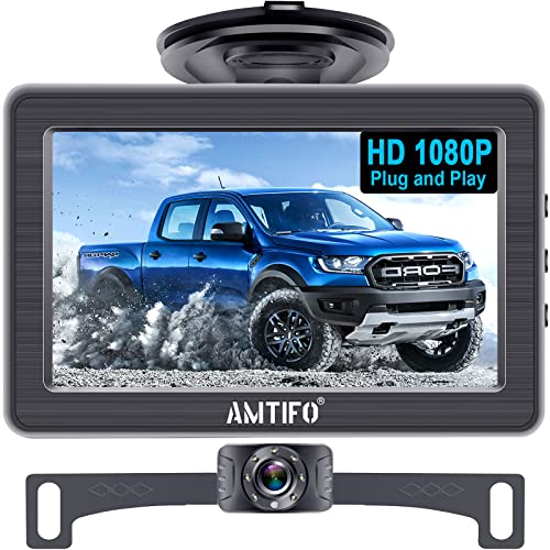 Backup Camera HD 1080P Rear View Monitor for Car Truck Camper Minivan Reverse Cam System License Plate Waterproof Clear Night Vision DIY Guidelines AMTIFO A2