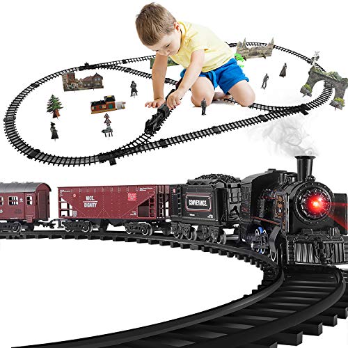 BABY HOME Metal Alloy Model Train Set, Electric Train Toy for Boys Girls, with Realistic Train Sound，Lights and Smoke, Gifts for 3 4 5 6 7 8+ Year Old Kids