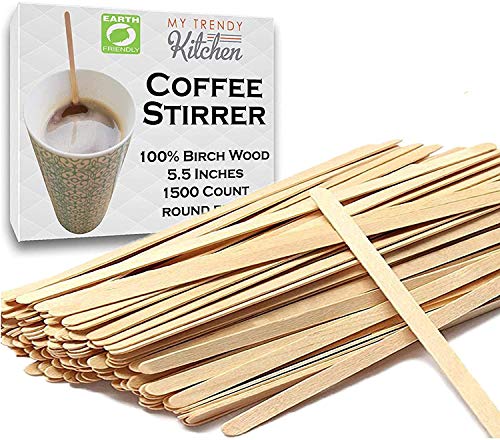 Wooden Coffee Stir Sticks (1500 Count) - Eco-Friendly, Biodegradable Splinter-Free Birch Wood - Disposable Drink Stirrers for Beverage, Tea, and Crafts with Round Ends