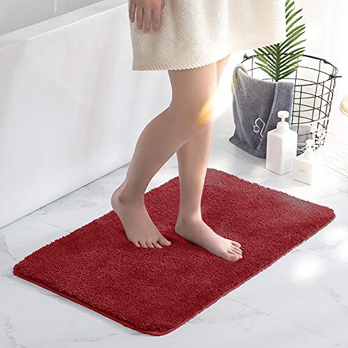 Bath Mats for Bathroom Red Absorbent Non Slip Soft Machine Washable Bathmat Shower Rug, 28 x 55 inch