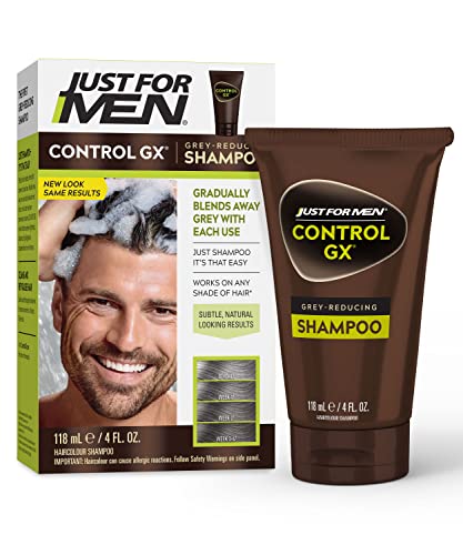 Just For Men Control GX Grey Reducing Shampoo, Gradual Hair Color for Stronger and Healthier Hair, 4 Fl Oz (Pack of 1) - Packaging May Vary