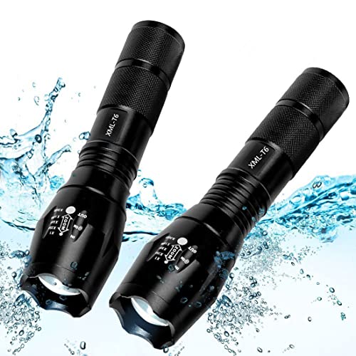 ThuZW 2 Pack Tactical Flashlight Torch, Military Grade 5 Modes XML T6 3000 Lumens Tactical Led Waterproof Handheld Flashlight for Camping Biking Hiking Outdoor Home Emergency