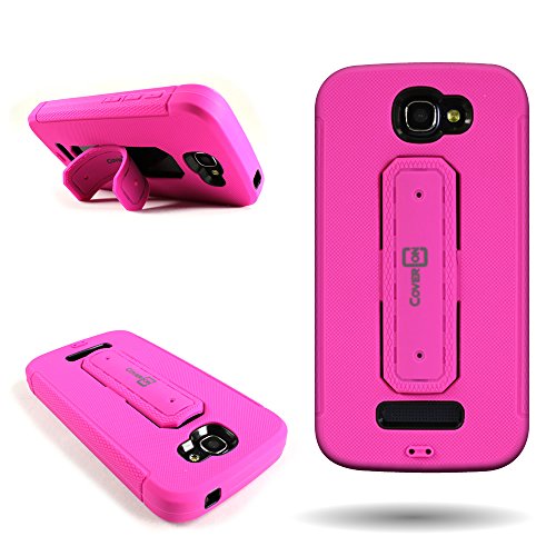 (Hot Pink) Alcatel One Touch Fierce 2 / Pop Icon Hybrid Phone Case by CoverON Shockproof Protective Hybrid Cover with Snap Ring Kickstand