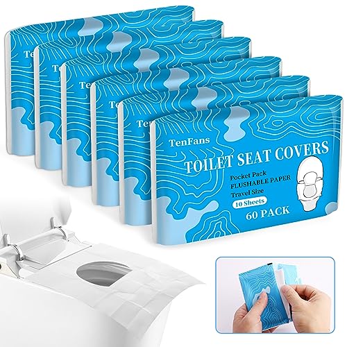 Toilet Seat Covers (60 pack), XL Flushable and Biodegradable Paper Cover Disposable for Adult and Kids’ Potty Training, Great for Airplane, Travel Seats, Public Restroom and Camping