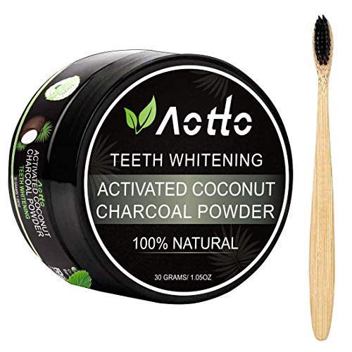 Aotto Activated Charcoal Teeth Whitening, Teeth Whitener Powder for Natural Coconut, No Hurt on Enamel or Gum, Bamboo Brush Included