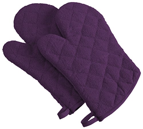 DII Basic Terry Collection 100% Cotton Quilted, Oven Mitt, Eggplant, 2 Piece