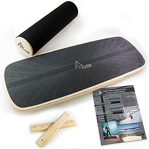 Peak Satori Balance Board Trainer with Roller – Adjustable stops for 5 riding styles | Wooden stability training accessory for Skateboarding, Surfing, Snowboarding, SUP, or Athletic Fitness | Black