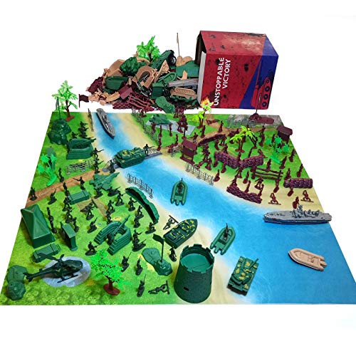 Jumplanma Army Men Military Set 293PCS-Mini Action Figure Play Set with Soldiers, Vehicles ,Tanks , Aircrafts & Boats-Pretend Army Base & Military Toy Figurines for Boys