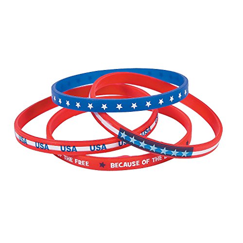 Patriotic Thin Silicone Bands for Fourth of July - Rubber Bracelets - 24 Pieces