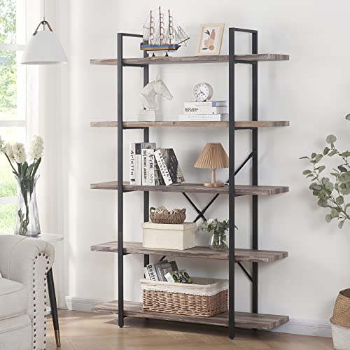 HOMISSUE 5-Tier Bookshelf，Vintage Industrial Book Shelf, Rustic Bookcase and Bookshelves, Display Rack and Storage Shelf for Living Room Bedroom and Kitchen, Retro Brown