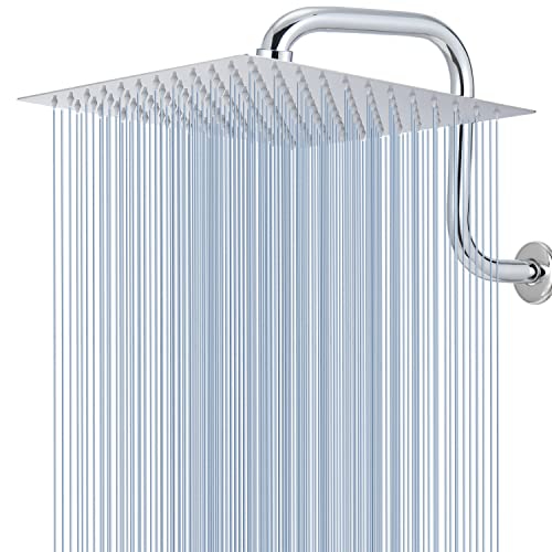 12' Rain Shower Head with 13' Extension Arm - Voolan Large Rainfall Shower Heads Made of Stainless Steel - Waterfall Full Body Coverage - Perfect Replacement For Your Bathroom ShowerHead (Chrome)