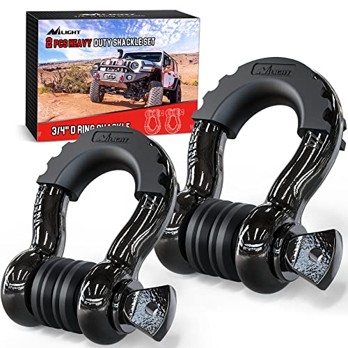 Nilight - 90052B 2 Pack 3/4' D-Ring Shackle 4.75 Ton (9500 Lbs) Capacity with 7/8' Pin Heavy Duty Off Road Recovery Shackle with Isolators & Washer Kit for Jeep Truck Vehicle