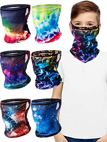 SATINIOR 6 Pieces Kids Face Bandana Ear Loops Neck Gaiters Face Cover Scarf(6-10 Years)