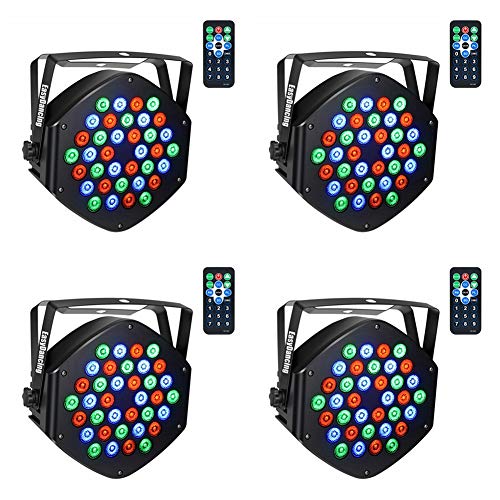 Par Lighting for Stage, 36x1W LED RGB 7 Channel with Remote for DJ KTV Disco Party (4 PCS)