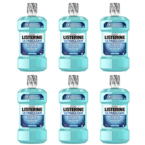 Listerine Ultraclean Oral Care Antiseptic Mouthwash to Help Fight Bad Breath Germs, Gingivitis, Plaque and Tartar, Oral Rinse for Healthy Gums & Fresh Breath, Arctic Mint Flavor, 1.5 L (Pack of 6)