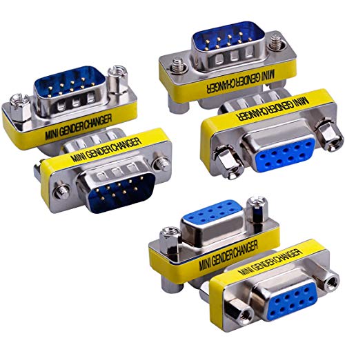 Warmstor 6-Pack 9Pin RS232 Serial Cable DB9 Male to Male / Female to Female Mini Gender Changer Adapter Coupler Connector