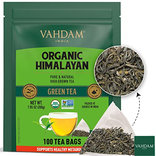 VAHDAM, Organic Green Tea Bags from Himalayas (100 Pyramid Tea Bags) |