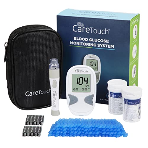 Care Touch Blood Continuous Glucose Monitor Kit - Diabetes Testing Kit with 1 Glucometer, 100 Test Strips, 1 Lancing Device, 100 Lancets & Travel Case - Blood Glucose Meter, Blood Sugar Test Kit