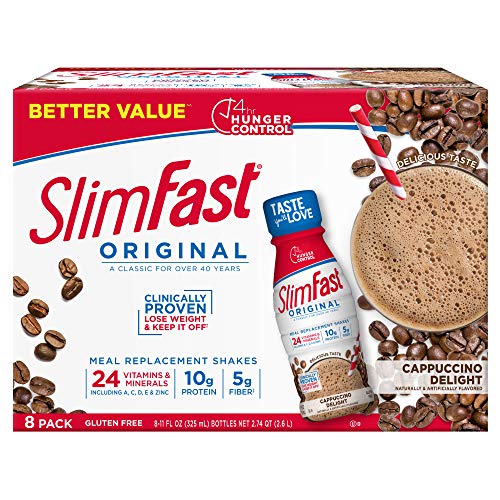 SlimFast Meal Replacement Shake, Original Cappuccino Delight, 10g of Ready to Drink Protein for Weight Loss, 11 Fl. Oz Bottle, 8 Count