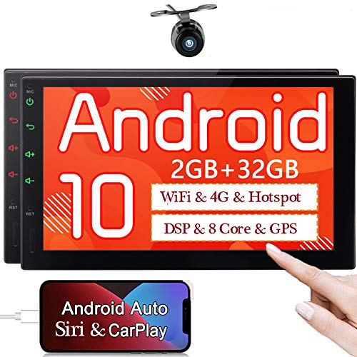 Android Auto Head Unit Carplay Car Stereo GPS Navigation in Dash Double Din Car Radio with Bluetooth 7 inch HD Touchscreen 8 Core MP5 Video FM/AM/RDS Built-in Car Play DSP WiFi + Rear View Camera