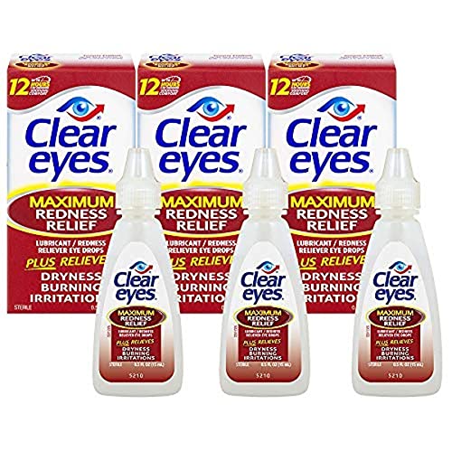 Clear Eyes Maximum Redness Relief Eye Drops | Relieves Drying, Burning & Irritations, 0.5 Fl Oz (Pack of 3)