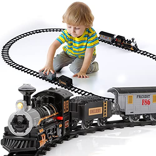 Lucky Doug Electric Christmas Train Set for Kids, Battery-Powered Train Toys with Sounds Include 4 Cars and 10 Tracks, Classic Toy Train Set for 3 4 5 6 Years Old Boys Girls