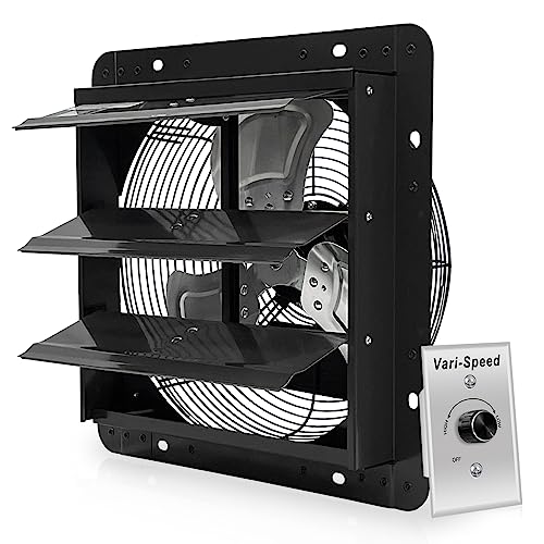 VENTISOL 12 Inch Shutter Exhaust Fan With Variable Speed Controller,1450CFM Wall Mounted Ventilation Fan, Alumunim Blades Automatic Vent Fan For Greenhouses,Shop,Home Attic,Garage Ventilation,Black