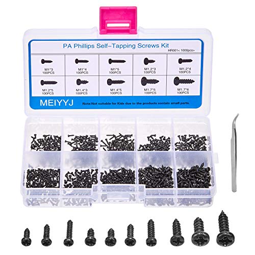 MEIYYJ 10 Kinds Small Multi-Purpose M1 M1.2 M1.4 M1.7 Phillips Head Micro Screws Self-Tapping Electronic Screws Assortment Kit Pack of 1000