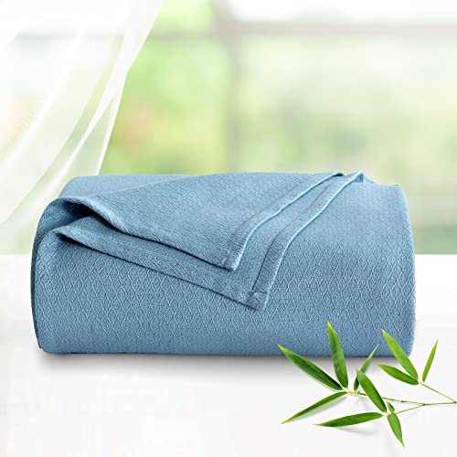 Cooling Bamboo Blankets, Queen Size Breathable Travel Summer Cool Blankets for Hot Sleeper Night Sweat,Cozy Soft Cold Throw Lightweight for Bed Couch All-Season Uses, 79'x86', Blue