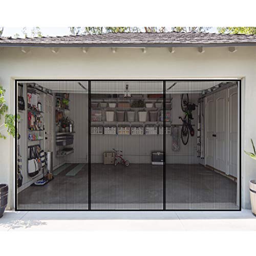 Garage Door Screen for 2 Car 16 x 7 Ft Retractable Magnetic Self-Closing Garage Screen Mesh Net, Durable, Hand Free, Easy to Install.