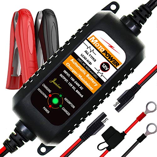 MOTOPOWER MP00205A 12V 800mA Automatic Battery Charger, Battery Maintainer, Trickle Charger, and Battery Desulfator