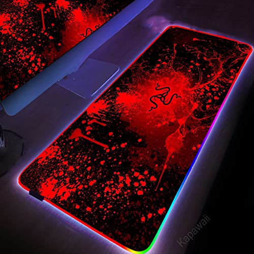 Gaming Mouse Pads Red Background Snake Logo RGB Mouse Pad Pc Anime Rug Setup Gamer Accessories Anime Gaming Mats with Backlight Mat Mousepad LED Keyboard Mat,Color,XX-Large(400X900MM)