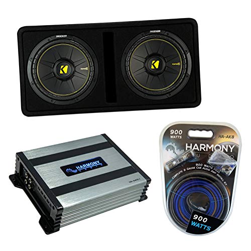 Kicker Bundle Compatible with Universal Vehicle 44DCWC122 Dual 12' Loaded Ported Sub Box with A400.1 Amplifier and HA-AK8 8Ga Amp Install Kit