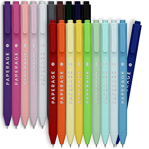 PAPERAGE Gel Pen With Retractable Extra Fine Point (0.5mm), 20 Colored Pen Set for Bullet Style Journals, Notebooks, Planners, Calendars, Notes & Drawing, Use at Home, Office, School, Crafts