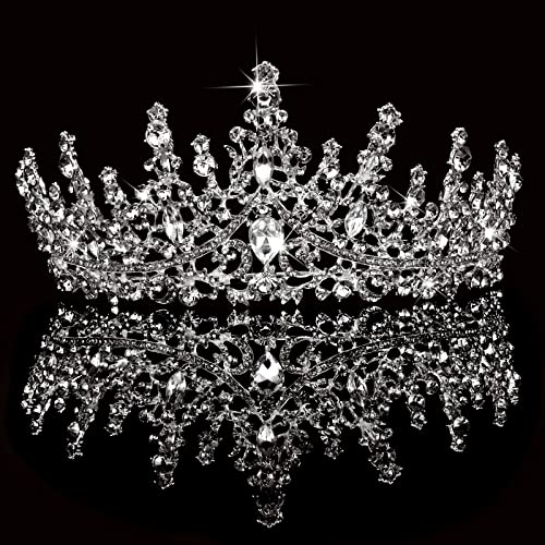 TOBATOBA Silver Wedding Tiara for Women Crystal Tiaras and Crowns for Women Wedding Tiaras for Bride Royal Queen Crown Headband Princess Quinceanera Headpieces for Birthday Prom Pageant Party