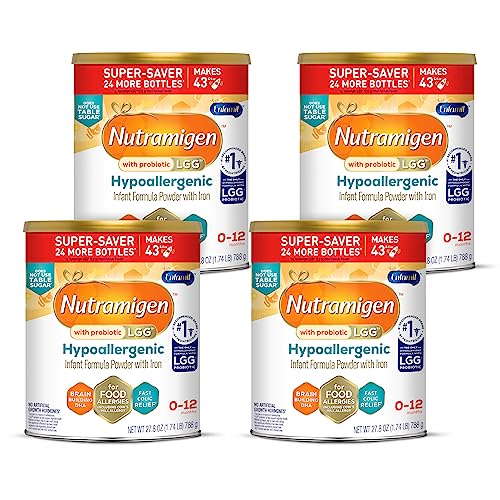 Enfamil Nutramigen Infant Formula, Hypoallergenic and Lactose Free Formula with Enflora LGG, Fast Relief from Severe Crying and Colic, Powder Can, 27.8 Ounce (Pack of 4)