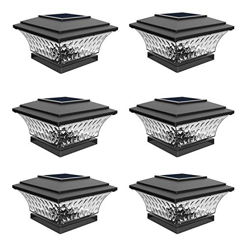 HUYIENO Solar Cap Lights Outdoor LED Lighting Deck Fence Two Light Modes Warm White/Bright White Suitable for 4x4 Wooden Posts Black 6PK