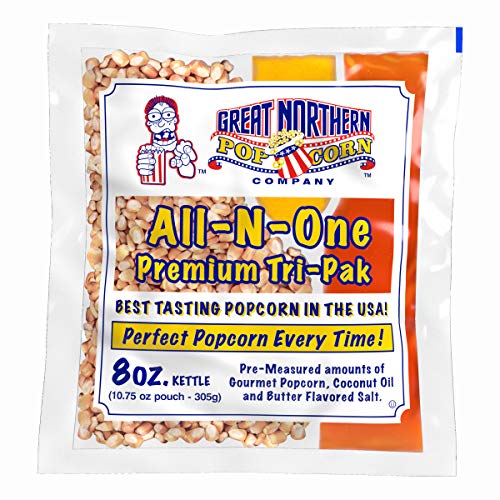GREAT NORTHERN POPCORN COMPANY - Popcorn Packs, Pre-Measured, Movie Theater Style, All-in-One Kernel, Salt, Oil Packets for Popcorn Machines, 8 Ounce (Pack of 24)