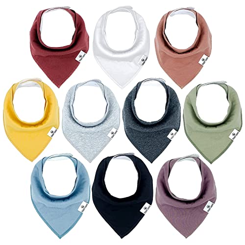Diaper Squad Earthy Solid 10-Pack Baby Drool Bandana Bibs for Boys, Girls, Unisex - Soft Organic Cotton and Fleece, Plain Colors