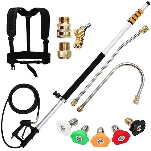 EDOU Direct Telescoping Pressure Washer Extension Wand 20' | Power Washer Gutter Cleaner Tool | 4,000 PSI | 1/4' Quick Connection, 5 Sprayer Nozzles, 2 Couplers, 2 Adapters, Support Harness