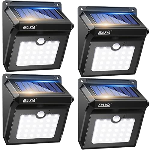BAXIA TECHNOLOGY Solar Outdoor Lights Wireless Security Motion Sensor Outdoor Lights Solar Lights Outdoor Waterproof for Front Door,Backyard,Steps,Garage,Garden (400LM,4 Packs)