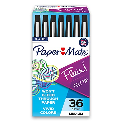 Paper Mate Flair Felt Tip Pens, Medium Point (0.7mm), Black, 36 Count