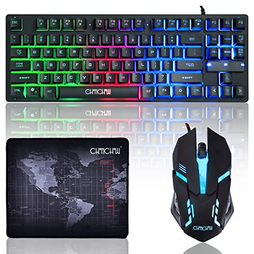RGB Gaming Mouse and Keyboard, CHONCHOW 87 Keys TKL Gaming Keyboard and Mouse Combo, Wired LED Rainbow Backlit Keyboard 800-3200 DPI RGB Mouse, Keyboard and Mouse Gaming for PS4 Xbox PC Laptop Mac