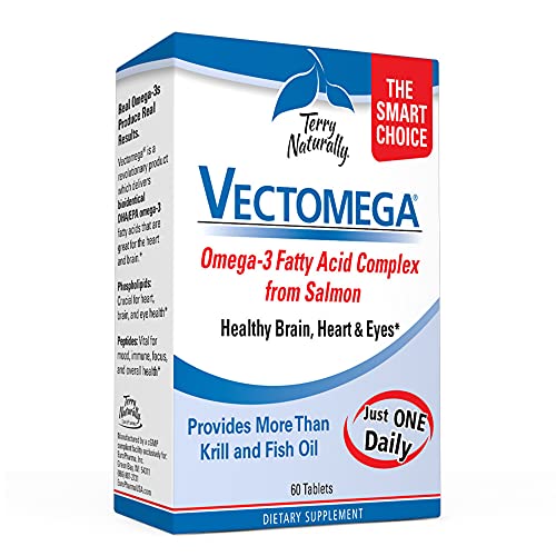 Terry Naturally Vectomega - 292 mg Omega-3, 60 Tablets - Fatty Acid & Phospholipid Peptide Complex from Salmon, Supports Heart & Brain Health - Non-GMO, Gluten-Free - 60 Servings