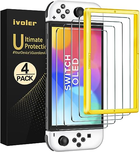 ivoler 4-Pack Tempered Glass Screen Protector Designed for Nintendo Switch OLED Model 2021&2023 with [Alignment Frame] Transparent HD Clear[Updated Version] Screen Protector for Switch OLED 7''