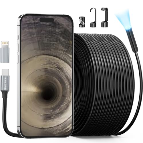 50FT Sewer Camera for iPhone, Teslong USB C Drain Plumbing Snake Borescope Inspection Camera with 8 LED Lights, 50 ft Flexible Waterproof Endoscope Fiber Optic Scope Cam for iOS Android Phone iPad