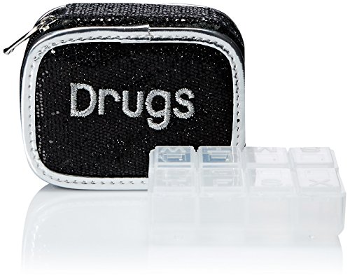 Miamica Zippered Pill Case with 8 -Day Removable Plastic Medicine Organizer, Black Glitter , 3.5” L x 2.75” W x 1.25” H – Keep Your Vitamins and Pills Organized – Compact and Sleek Pill Box